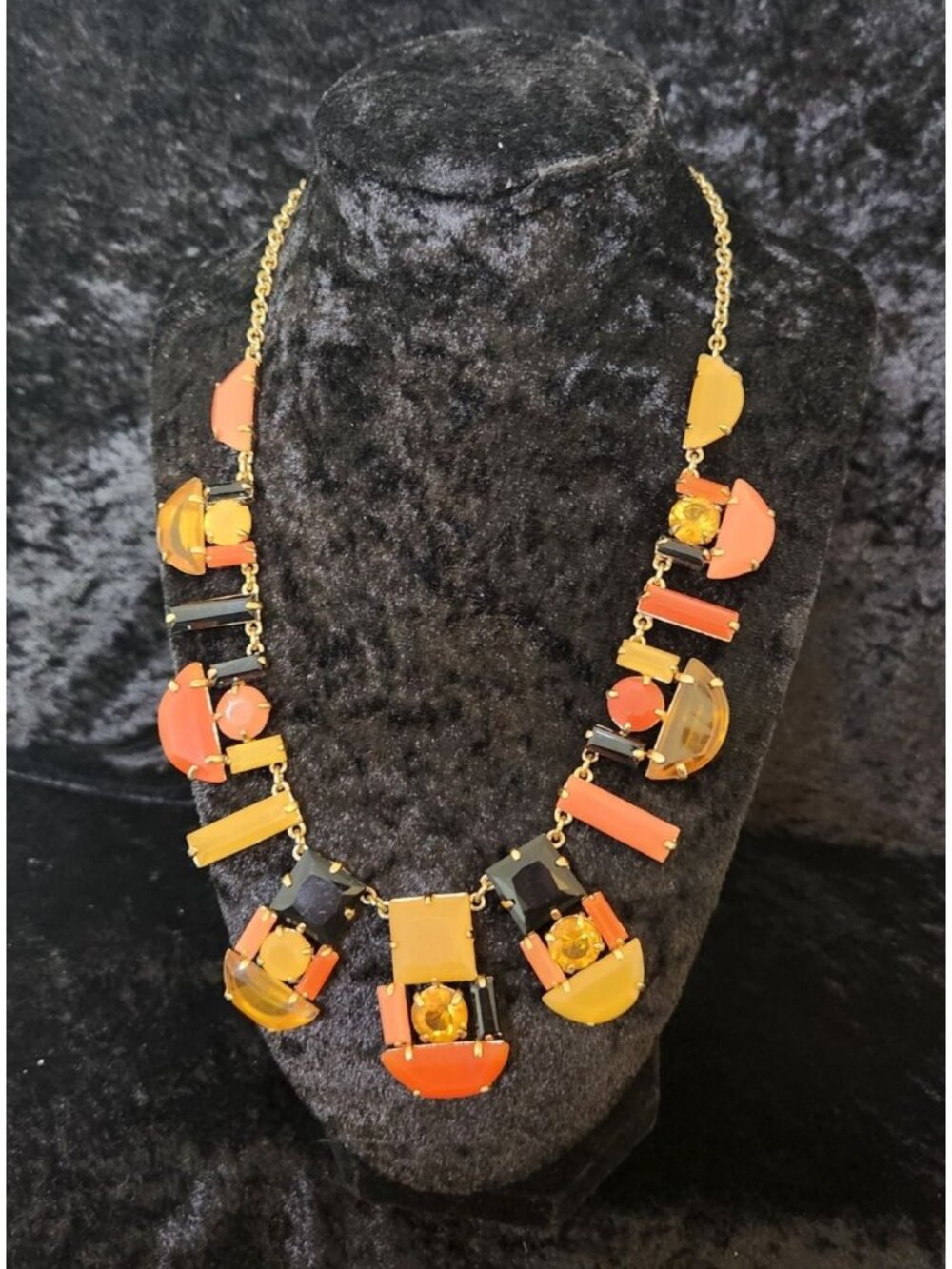 KATE SPADE Gold-Tone Geometric Crescent Multi-Color Stone Statement Bib Necklace